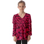 Valentines Day Hearts Pattern Love Red Kids  V Neck Casual Top