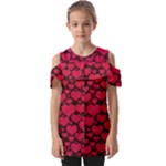 Valentines Day Hearts Pattern Love Red Fold Over Open Sleeve Top