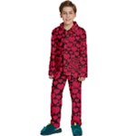 Valentines Day Hearts Pattern Love Red Kids  Long Sleeve Velvet Pajamas Set