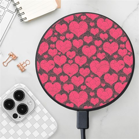 Valentines Day Hearts Pattern Love Red Wireless Fast Charger(Black) from ArtsNow.com