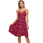 Valentines Day Hearts Pattern Love Red Sleeveless Tie Front Chiffon Dress