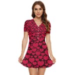 Valentines Day Hearts Pattern Love Red V-Neck High Waist Chiffon Mini Dress