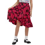 Valentines Day Hearts Pattern Love Red Kids  Ruffle Flared Wrap Midi Skirt