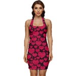 Valentines Day Hearts Pattern Love Red Sleeveless Wide Square Neckline Ruched Bodycon Dress