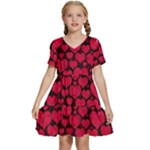 Valentines Day Hearts Pattern Love Red Kids  Short Sleeve Tiered Mini Dress