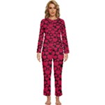 Valentines Day Hearts Pattern Love Red Womens  Long Sleeve Lightweight Pajamas Set