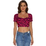 Valentines Day Hearts Pattern Love Red Short Sleeve Square Neckline Crop Top 