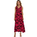 Valentines Day Hearts Pattern Love Red V-Neck Sleeveless Wide Leg Pants Overalls