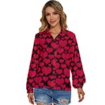 Valentines Day Hearts Pattern Love Red Women s Long Sleeve Button Up Shirt