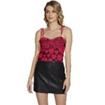 Valentines Day Hearts Pattern Love Red Flowy Camisole Tie Up Top