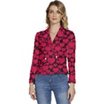 Valentines Day Hearts Pattern Love Red Women s Long Sleeve Revers Collar Cropped Jacket