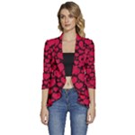 Valentines Day Hearts Pattern Love Red Women s 3/4 Sleeve Ruffle Edge Open Front Jacket