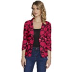 Valentines Day Hearts Pattern Love Red Women s One-Button 3/4 Sleeve Short Jacket