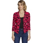 Valentines Day Hearts Pattern Love Red Women s Casual 3/4 Sleeve Spring Jacket