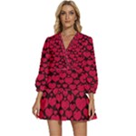 Valentines Day Hearts Pattern Love Red V-Neck Placket Mini Dress