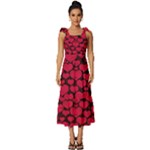 Valentines Day Hearts Pattern Love Red Tie-Strap Tiered Midi Chiffon Dress