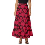 Valentines Day Hearts Pattern Love Red Tiered Ruffle Maxi Skirt