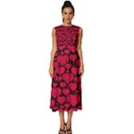 Valentines Day Hearts Pattern Love Red Sleeveless Round Neck Midi Dress