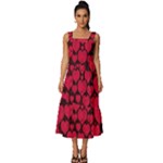 Valentines Day Hearts Pattern Love Red Square Neckline Tiered Midi Dress