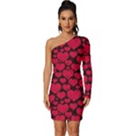 Valentines Day Hearts Pattern Love Red Long Sleeve One Shoulder Mini Dress