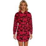 Valentines Day Hearts Pattern Love Red Womens Long Sleeve Shirt Dress