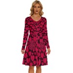 Valentines Day Hearts Pattern Love Red Long Sleeve Dress With Pocket