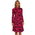 Valentines Day Hearts Pattern Love Red Long Sleeve Shirt Collar A-Line Dress