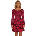 Valentines Day Hearts Pattern Love Red Long Sleeve Wide Neck Velvet Dress