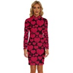 Valentines Day Hearts Pattern Love Red Long Sleeve Shirt Collar Bodycon Dress