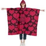 Valentines Day Hearts Pattern Love Red Women s Hooded Rain Ponchos