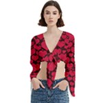 Valentines Day Hearts Pattern Love Red Trumpet Sleeve Cropped Top