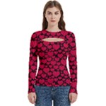 Valentines Day Hearts Pattern Love Red Women s Cut Out Long Sleeve T-Shirt