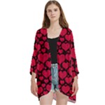 Valentines Day Hearts Pattern Love Red Open Front 3/4 Sleeve Batwing Chiffon Cardigan Kimono