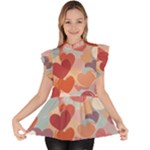 Valentines Day Hearts Romance Love Ruffle Collar Short Sleeve Chiffon Top