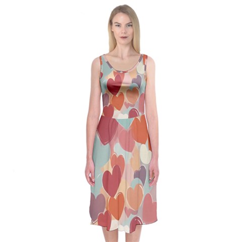 Valentines Day Hearts Romance Love Midi Sleeveless Dress from ArtsNow.com