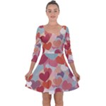 Valentines Day Hearts Romance Love Quarter Sleeve Skater Dress