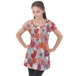 Valentines Day Hearts Romance Love Puff Sleeve Tunic Top