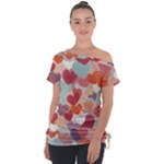 Valentines Day Hearts Romance Love Off Shoulder Tie-Up T-Shirt