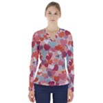 Valentines Day Hearts Romance Love V-Neck Long Sleeve Top