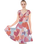 Valentines Day Hearts Romance Love Cap Sleeve Front Wrap Midi Dress