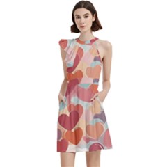 Cocktail Party Halter Sleeveless Dress With Pockets 