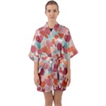 Valentines Day Hearts Romance Love Half Sleeve Satin Kimono 