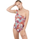 Valentines Day Hearts Romance Love Frilly One Shoulder Swimsuit