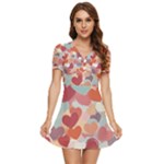 Valentines Day Hearts Romance Love V-Neck High Waist Chiffon Mini Dress