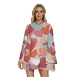 Valentines Day Hearts Romance Love Round Neck Long Sleeve Bohemian Style Chiffon Mini Dress