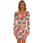 Valentines Day Hearts Romance Love Long Sleeve Square Neck Bodycon Velvet Dress