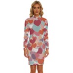 Valentines Day Hearts Romance Love Long Sleeve Shirt Collar Bodycon Dress