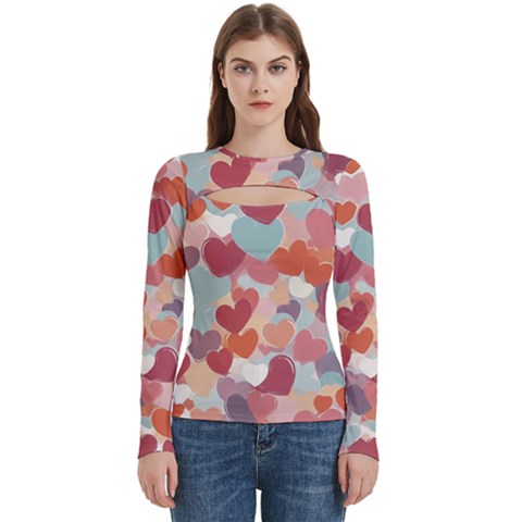 Valentines Day Hearts Romance Love Women s Cut Out Long Sleeve T