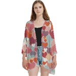 Valentines Day Hearts Romance Love Open Front 3/4 Sleeve Batwing Chiffon Cardigan Kimono