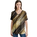 Gold Rush V-Neck Split Shoulder Casual T-Shirt